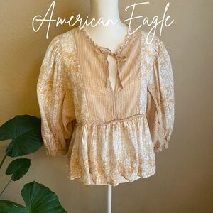 American Eagle Baby Doll Bubble Sleeve Boho Blouse